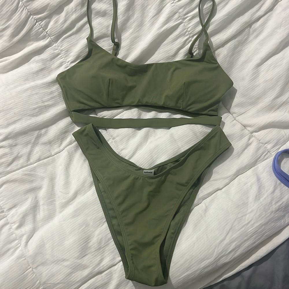Olive green garage bathing suit set
